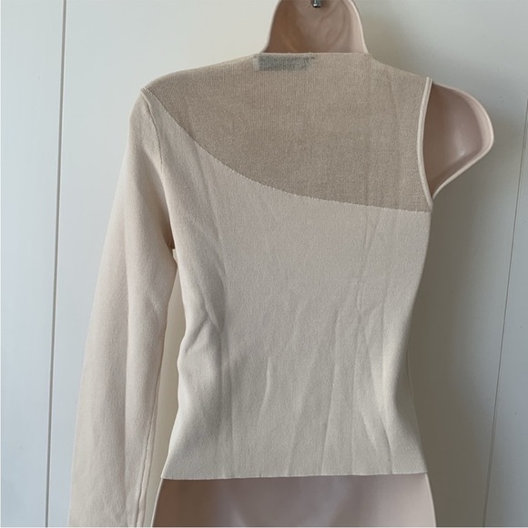 Zara Ivory Illusion Sheer Neck One Shoulder Asymmetric Knit Top size small - Picture 8 of 8